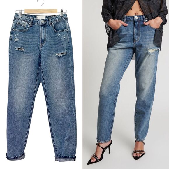 NWT One Teaspoon 1982s High Waist Barrel Jeans in Blue Love Medium Wash Size 26 - Picture 1 of 15